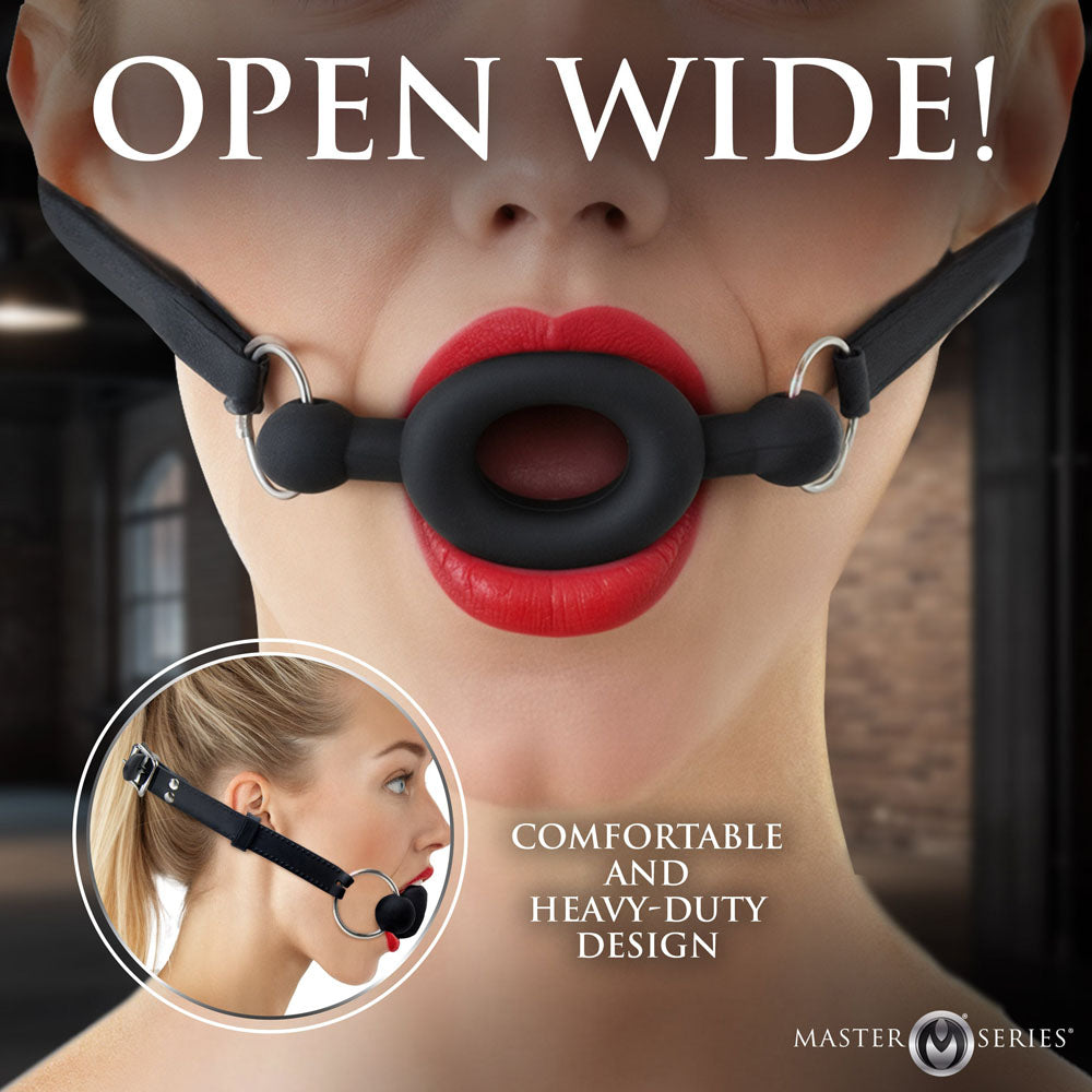 Master Series Forced - Black Silicone Feeding Mouth Gag - AH981