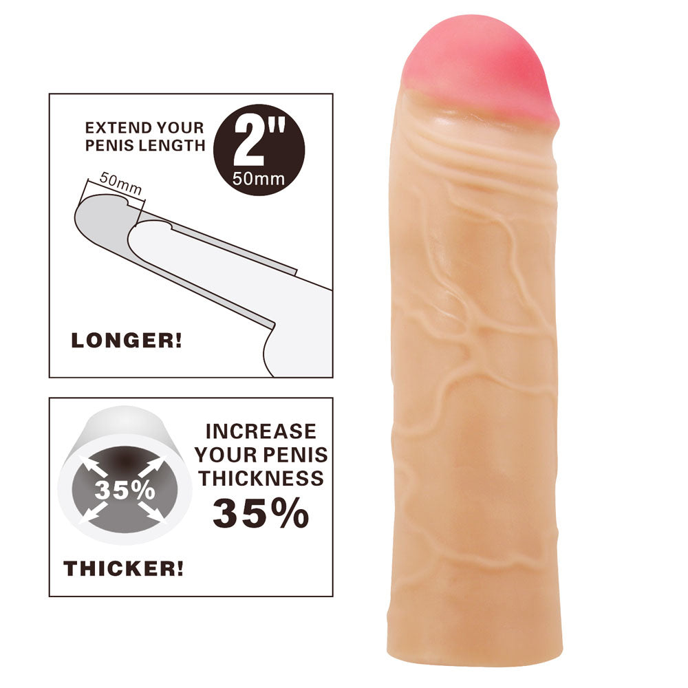 Party Up PARKER 2 Inch Extender Sleeve - Flesh 2 Inch Penis Extender Sleeve-BI-026254-PU