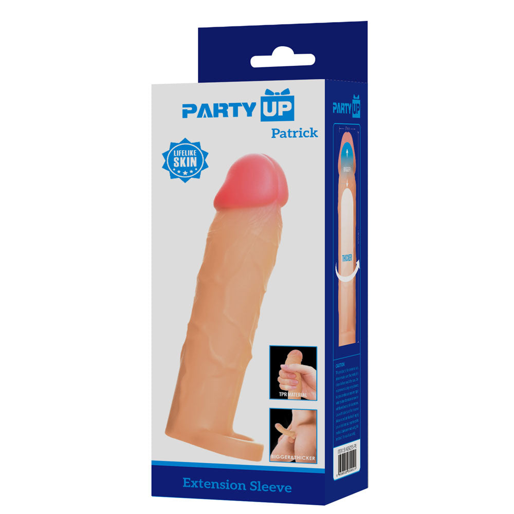 Party Up PATRICK 2 Inch Extender Sleeve - Flesh 2 Inch Penis Extender Sleeve with Ball Strap-BI-026255-PU