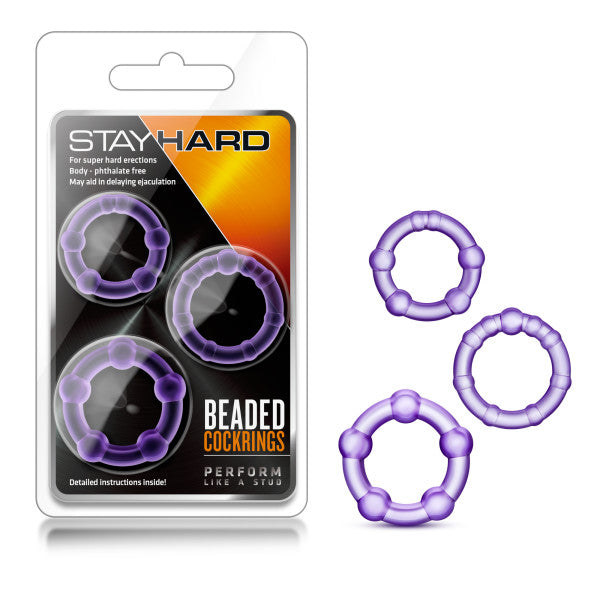 Stay Hard Beaded Cockrings - Purple Cock Rings - Set of 3 Sizes-BL-00011