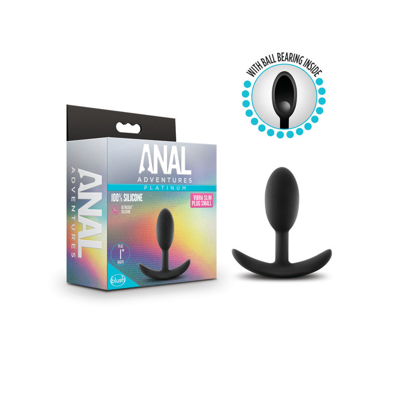 Anal Adventures Platinum Vibra Slim Plug - Black 8.9 cm Small Butt Plug with Internal Ball-BL-11845