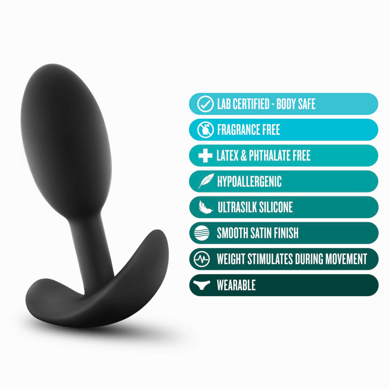 Anal Adventures Platinum Vibra Slim Plug - Black 8.9 cm Small Butt Plug with Internal Ball-BL-11845