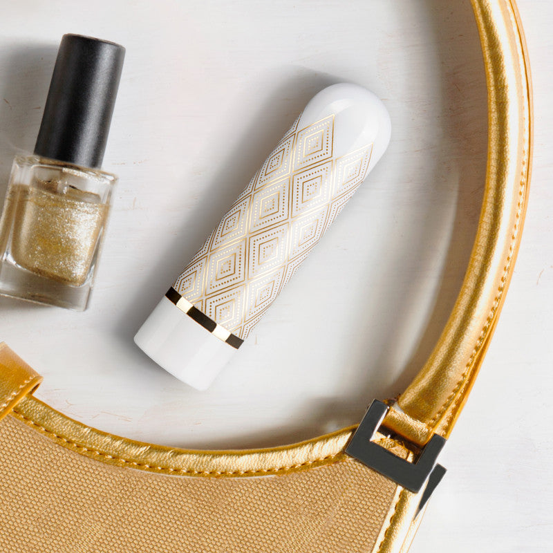 The Collection Glitzy Deco - White/Gold 6.4 cm (2.5) USB Rechargeable Bullet-BL-14344