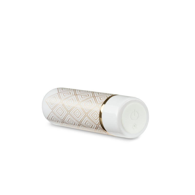 The Collection Glitzy Deco - White/Gold 6.4 cm (2.5) USB Rechargeable Bullet-BL-14344