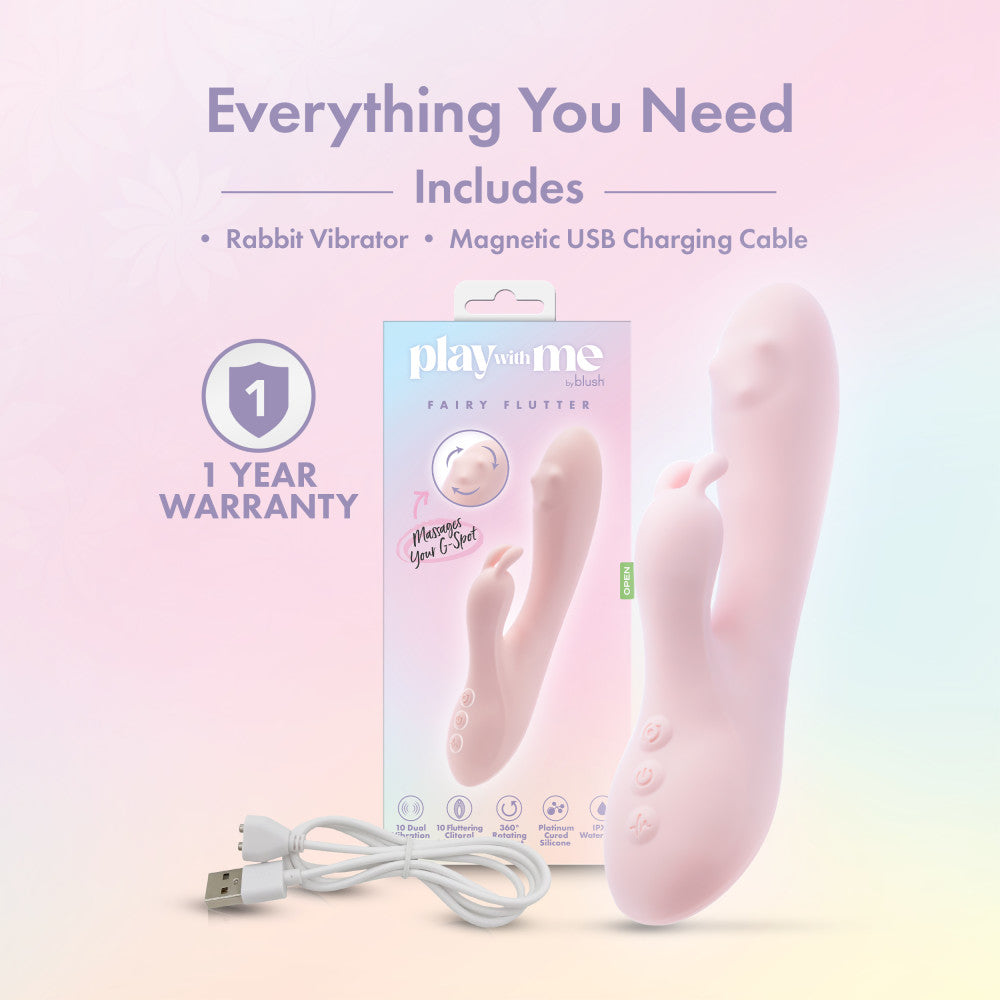 Play With Me - Fairy Flutter - Pink 19.7 cm USB Rechargeable Rabbit Vibrator-BL-44600