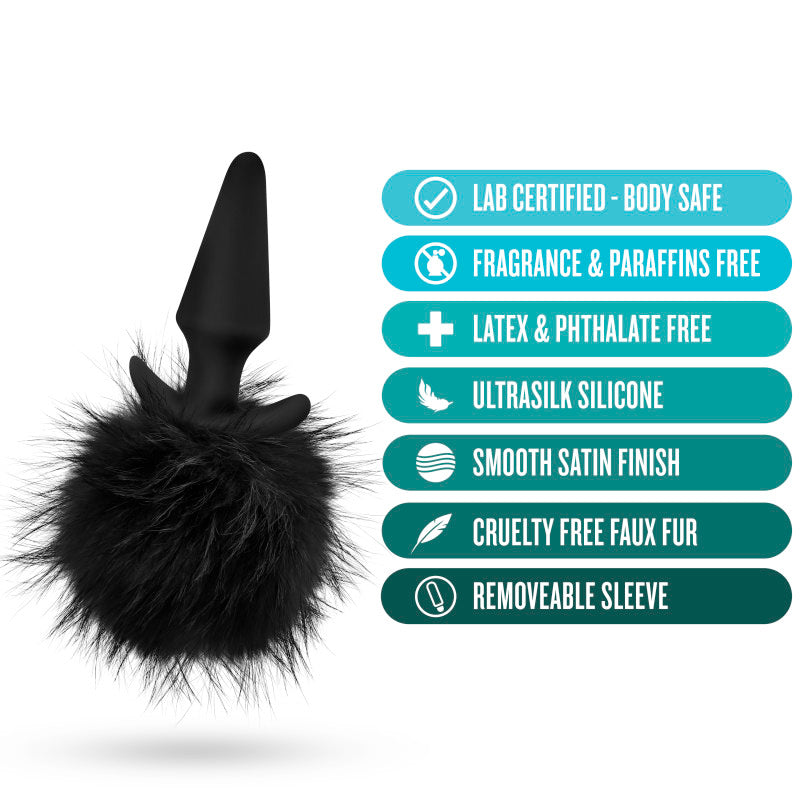 Anal Adventures Platinum Rabbit Tail Plug - Black 10 cm Butt Plug with Bunny Tail-BL-59225