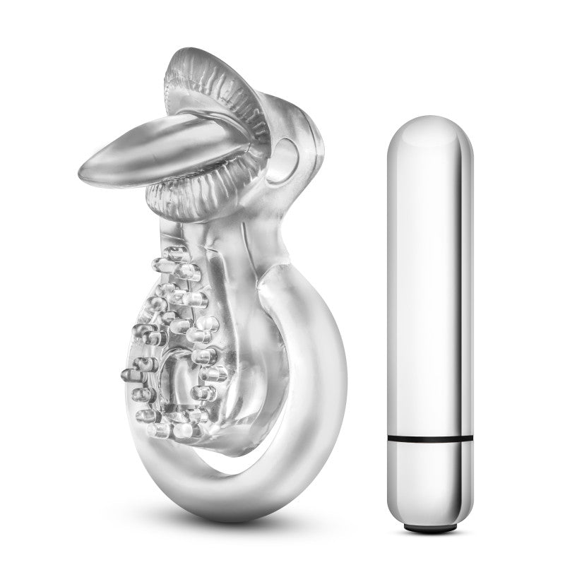 Stay Hard 10-Function Vibrating Tongue Ring - Clear Vibrating Cock & Ball Ring-BL-66912