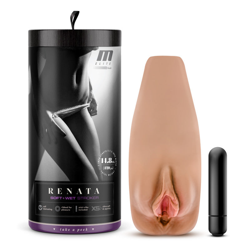 M Elite Soft and Wet - Renata - Tan Vibrating Vagina Stroker-BL-72717