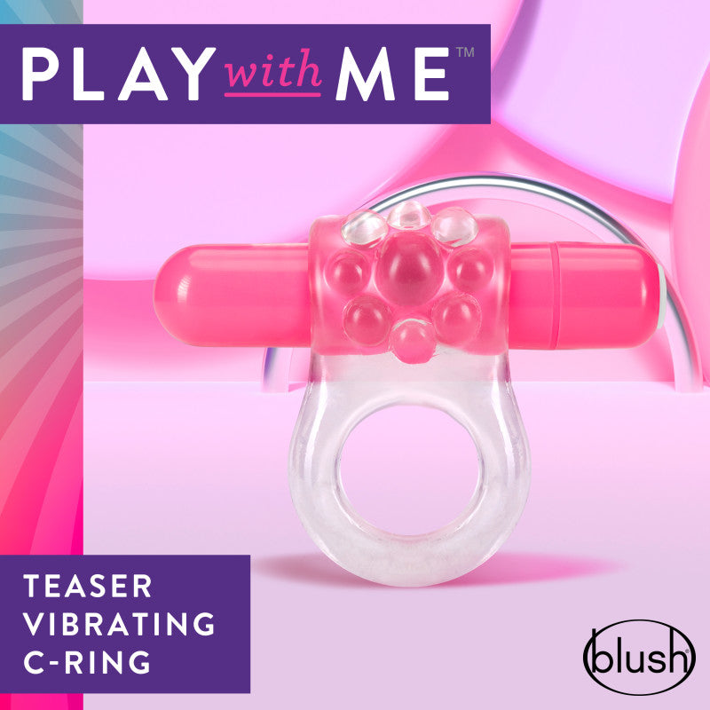 Play With Me Teaser Vibrating C-Ring - Clear/Pink Vibrating Cock Ring-BL-74100