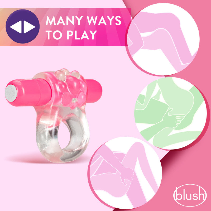 Play With Me Teaser Vibrating C-Ring - Clear/Pink Vibrating Cock Ring-BL-74100