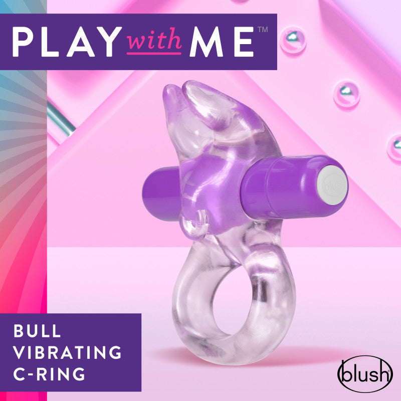 Play With Me Bull Vibrating C-Ring - Clear/Purple Vibrating Cock Ring-BL-74201