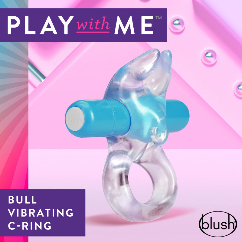 Play With Me Bull Vibrating C-Ring - Clear/Blue Vibrating Cock Ring-BL-74202