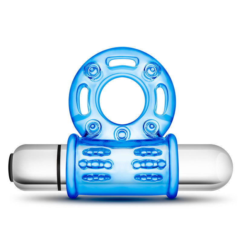 Stay Hard 10-Function Vibrating Bull Ring - Blue Vibrating Cock Ring-BL-77902