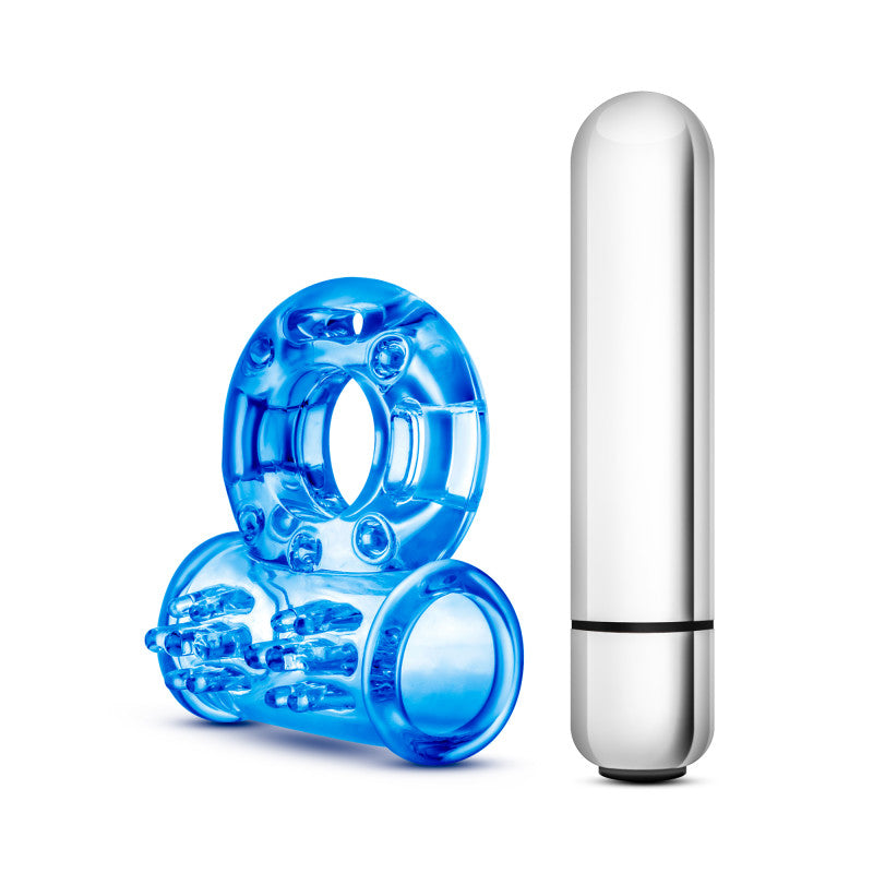 Stay Hard 10-Function Vibrating Bull Ring - Blue Vibrating Cock Ring-BL-77902