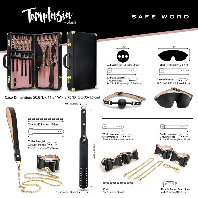 Temptasia Safe Word Bondage Kit with Suitcase - 9 Piece Bondage Set-BL-83605