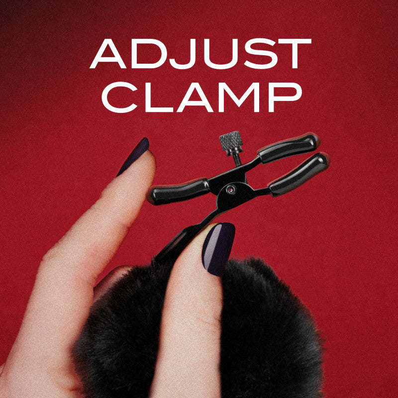 Noir Pom Adjustable Nipple Clamps - Black Furry Nipple Clamps-BL-89305