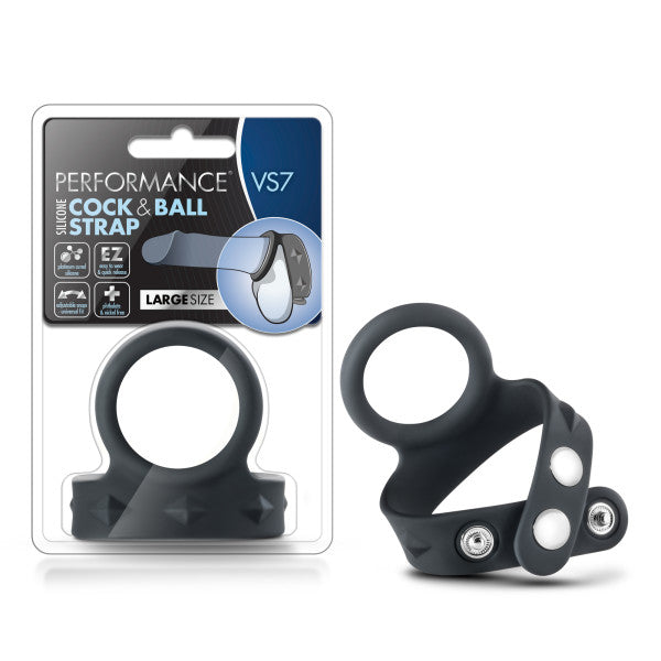 Performance VS7 Silicone Cock & Ball Strap - Black Cock Ring with Adjustable Ball Strap-BL-91725