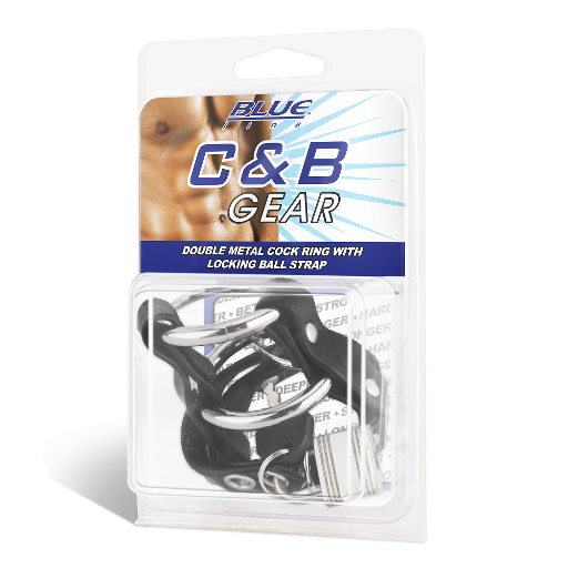 Blue Line DOUBLE METAL COCK RING WITH LOCKING BALL STRAP-BLM3068