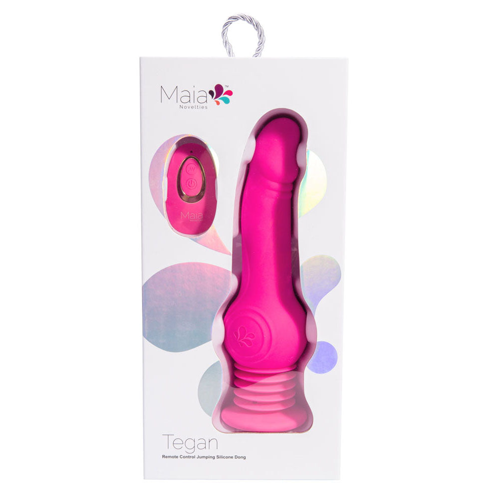 Maia TEGAN - Pink 23.6 cm USB Rechargeable Jumping Vibrating Dong with Remote-BO-23-010