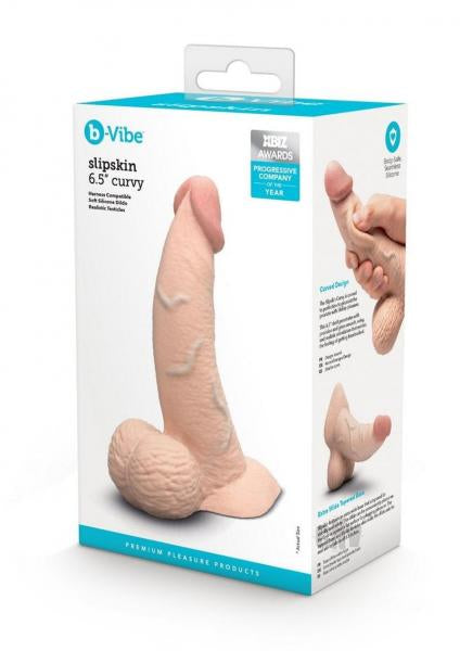B-Vibe Slipskin Realistic Silicone Dildo-6.5" Curved Cream-BV-059CRM