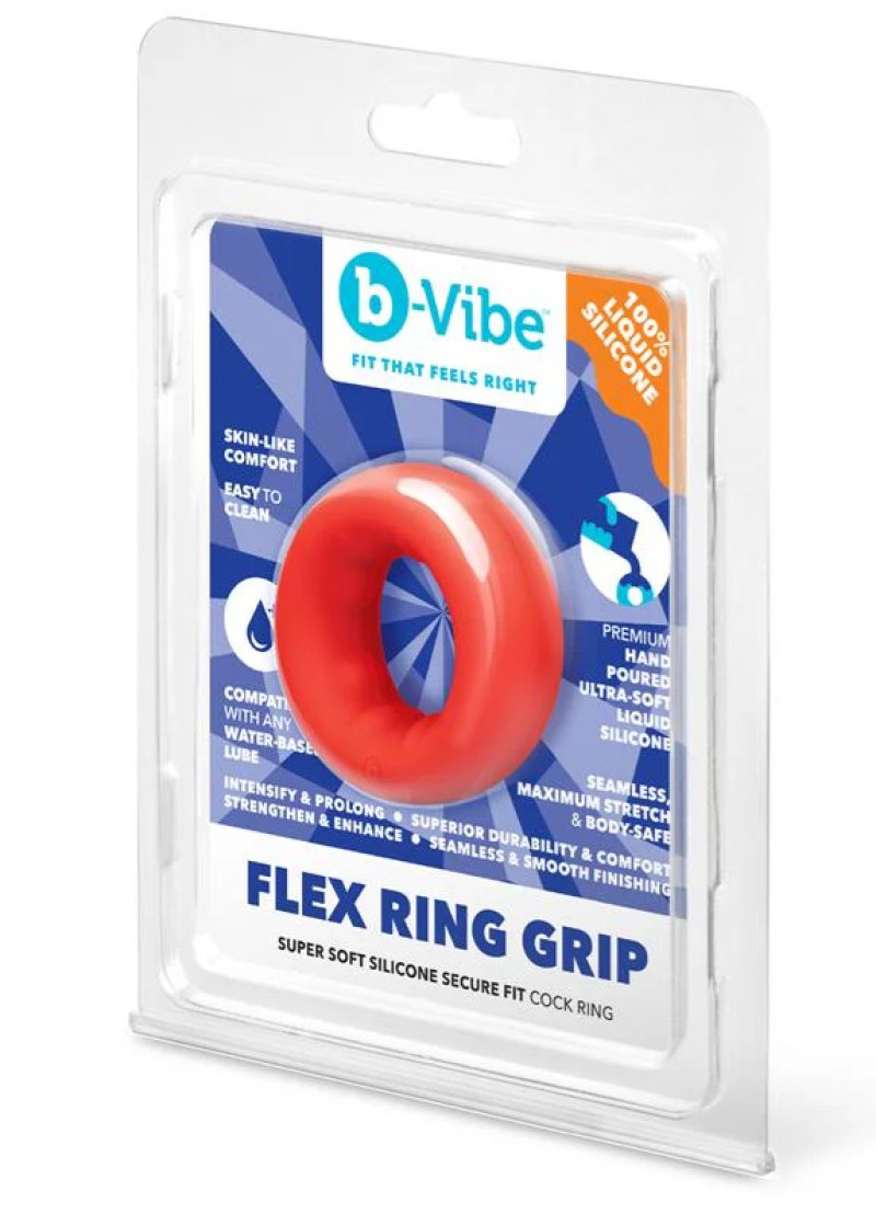 b-Vibe Flex Ring Grip - Ultra Soft Silicone Cock Ring - Red-BV-132
