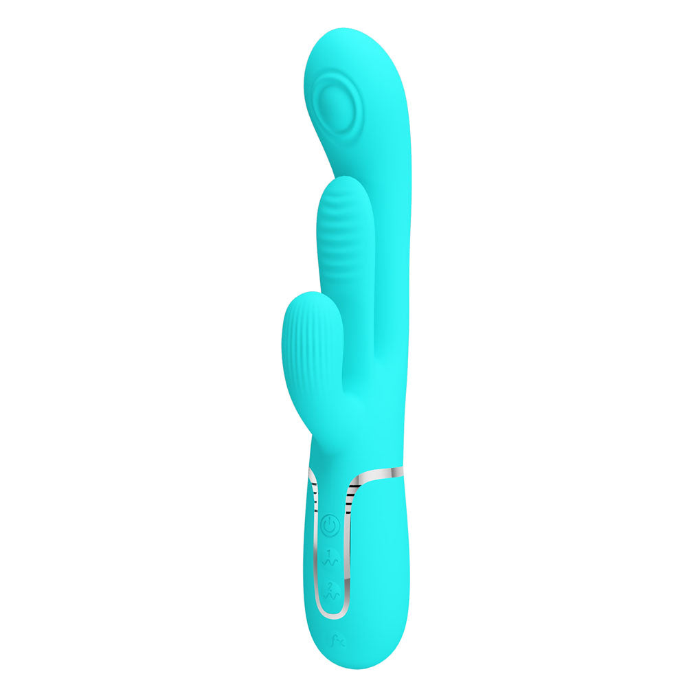 Party Up ANDY Multi Function Vibrator - Teal - Teal 22.2 cm USB Rechargeable Rabbit Vibrator with Flicking and Thumping Tip-BW-500041-1-PU