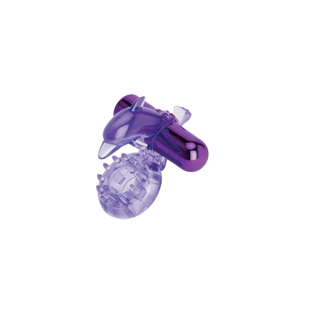 Bodywand Rechargeable Dolphin Ring with Clit Ticklers - Purple USB Rechargeable Vibrating Cock Ring-BW1501