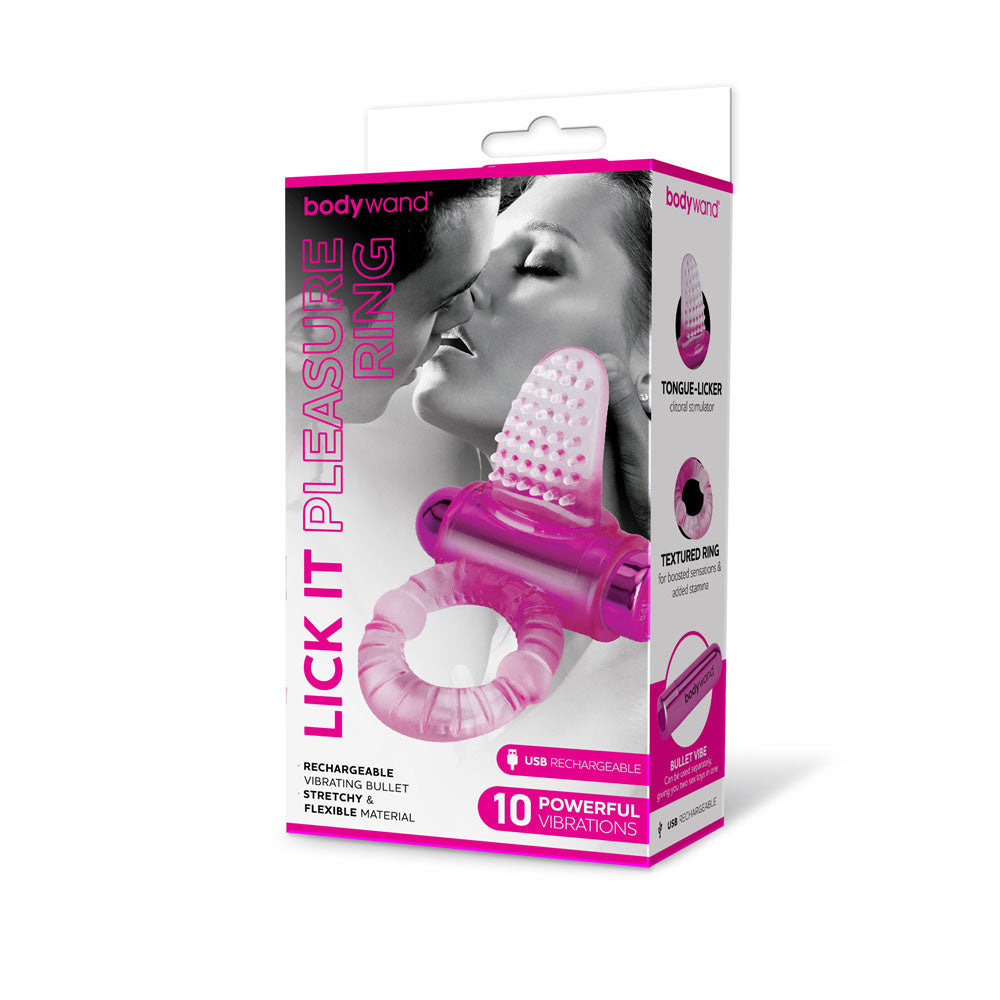 Bodywand Rechargeable Lick It Pleasure Ring - Pink USB Rechargeable Vibrating Cock Ring-BW1502