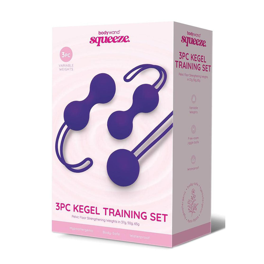 Bodywand Squeeze 3pc Kegel Training Set - Purple Weighted Kegel Ball Set - 3 Piece Kit