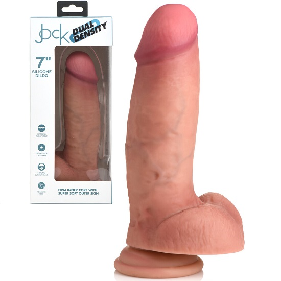JOCK 7" DUAL DENSITY SILICONE DILDO WITH BALLS - LIGHT