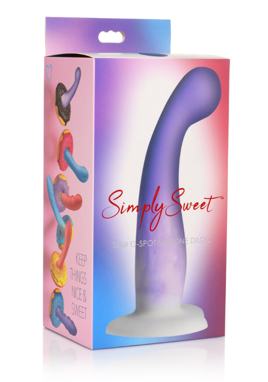 SIMPLY SWEET 7" SLIM G-SPOT SILICONE DILDO PURPLE/WHITE-CN-11-0418-38
