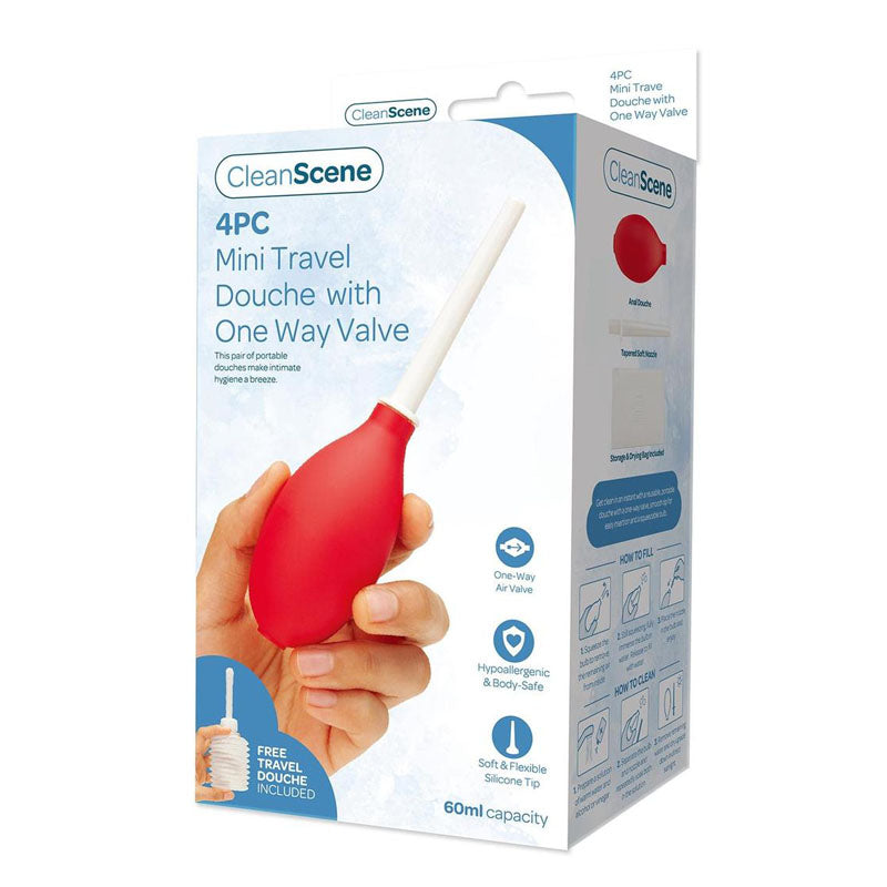 CleanScene 4 Piece Mini Travel Douche with One Way Valve - 60 ml Capacity with Free Travel Douche Included-CS102