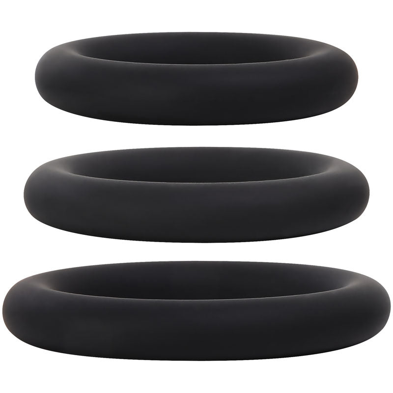 Adam & Eve Silicone Penis Ring Set - Black Cock Rings - Set of 3 Sizes