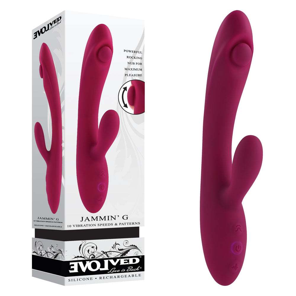 Evolved JAMMIN G - Burgundy 20.1 cm USB Rechargeable Rabbit Vibrator-EN-RS-3052-2