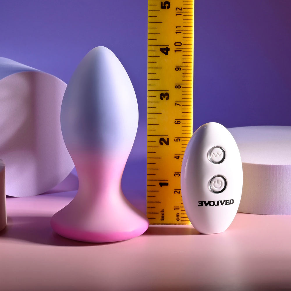 Evolved PARADISE PLUG - Pink/Purple 10.5 cm USB Rechargeable Vibrating Butt Plug with Wireless Remote-EN-RS-5704-2