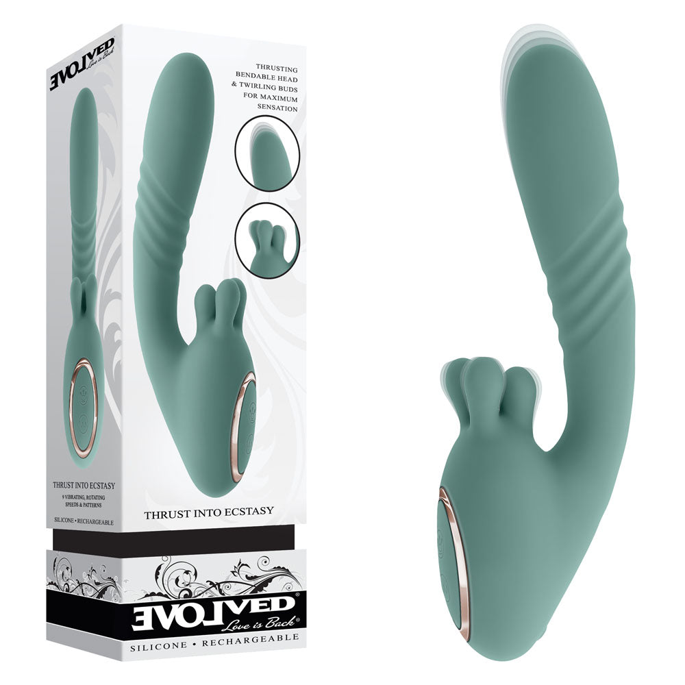 Evolved THRUST INTO ECSTASY - Green 21 cm USB Rechargeable Thrusting & Rotating Vibrator-EN-RS-5841-2