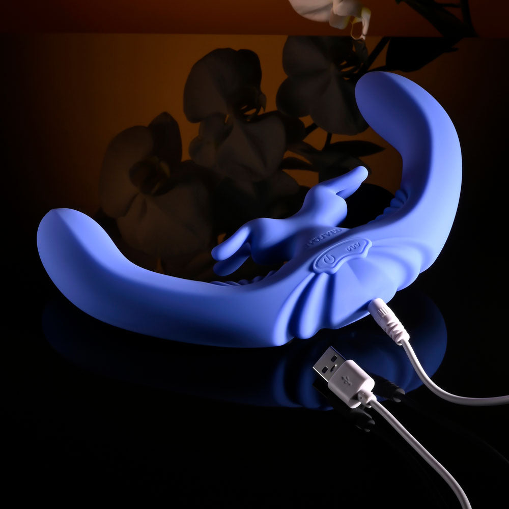 Evolved LOVEBIRDS - Purple 20.8 cm USB Rechargeable Double-Ended Rabbit Vibrator with Remote-EN-RS-6015-2