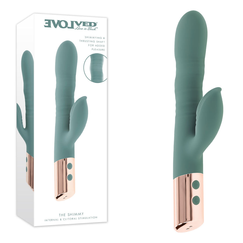 Evolved THE SHIMMY - Green USB Rechargeable Thrusting Rabbit Vibrator - EN-RS-6923-2