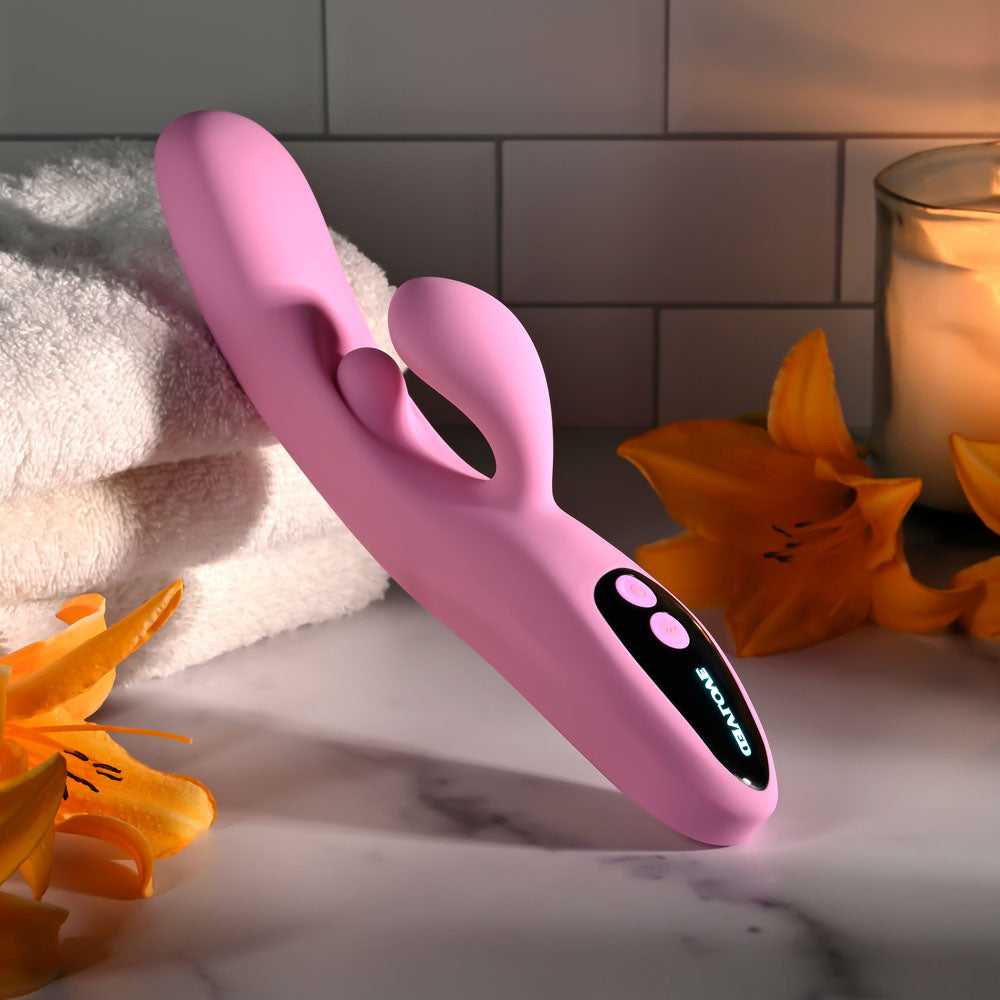 Evolved PUSH THE BUTTON - Pink 23.5 cm USB Rechargeable Rabbit Vibrator with G-Spot Bud - EN-RS-7159-2