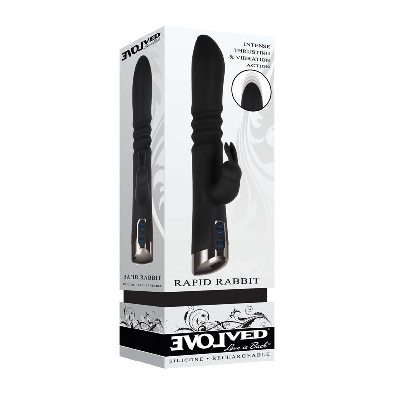 Evolved Rapid Rabbit - Black 25.4 cm USB Rechargeable Thrusting Rabbit Vibrator-EN-RS-8409-2