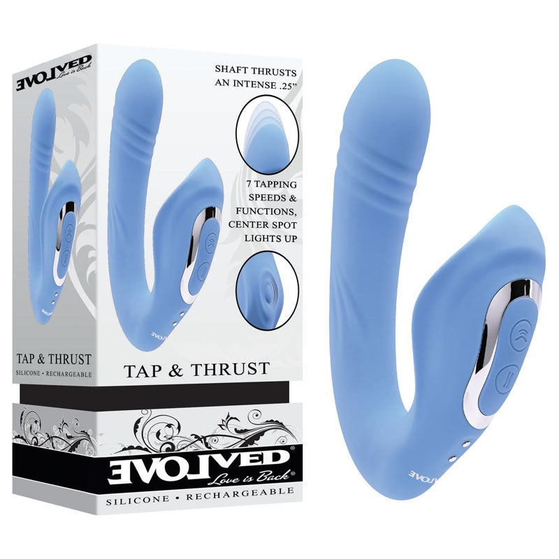 Evolved TAP & THRUST - Blue USB Rechargeable Dual Vibrator-EN-RS-9222-2