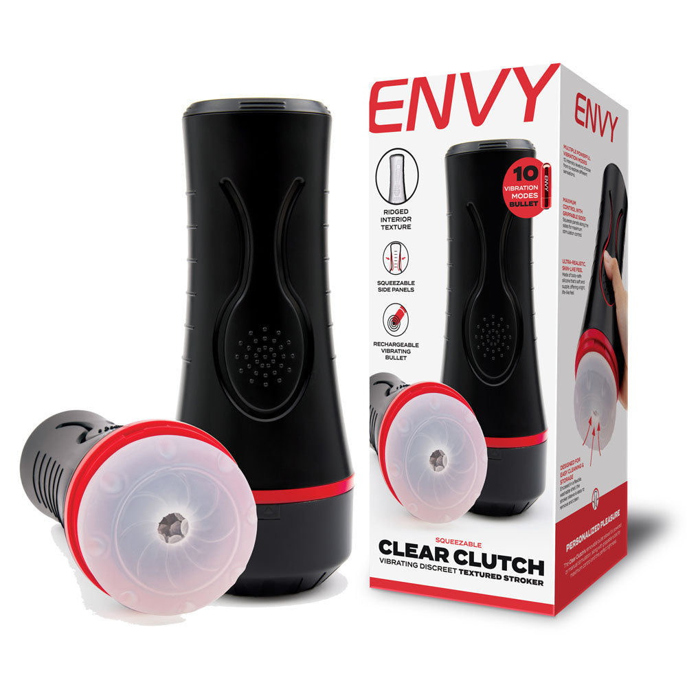 ENVY Squeezable Clear Clutch Stroker - Clear Vibrating Stroker-ENV-1007