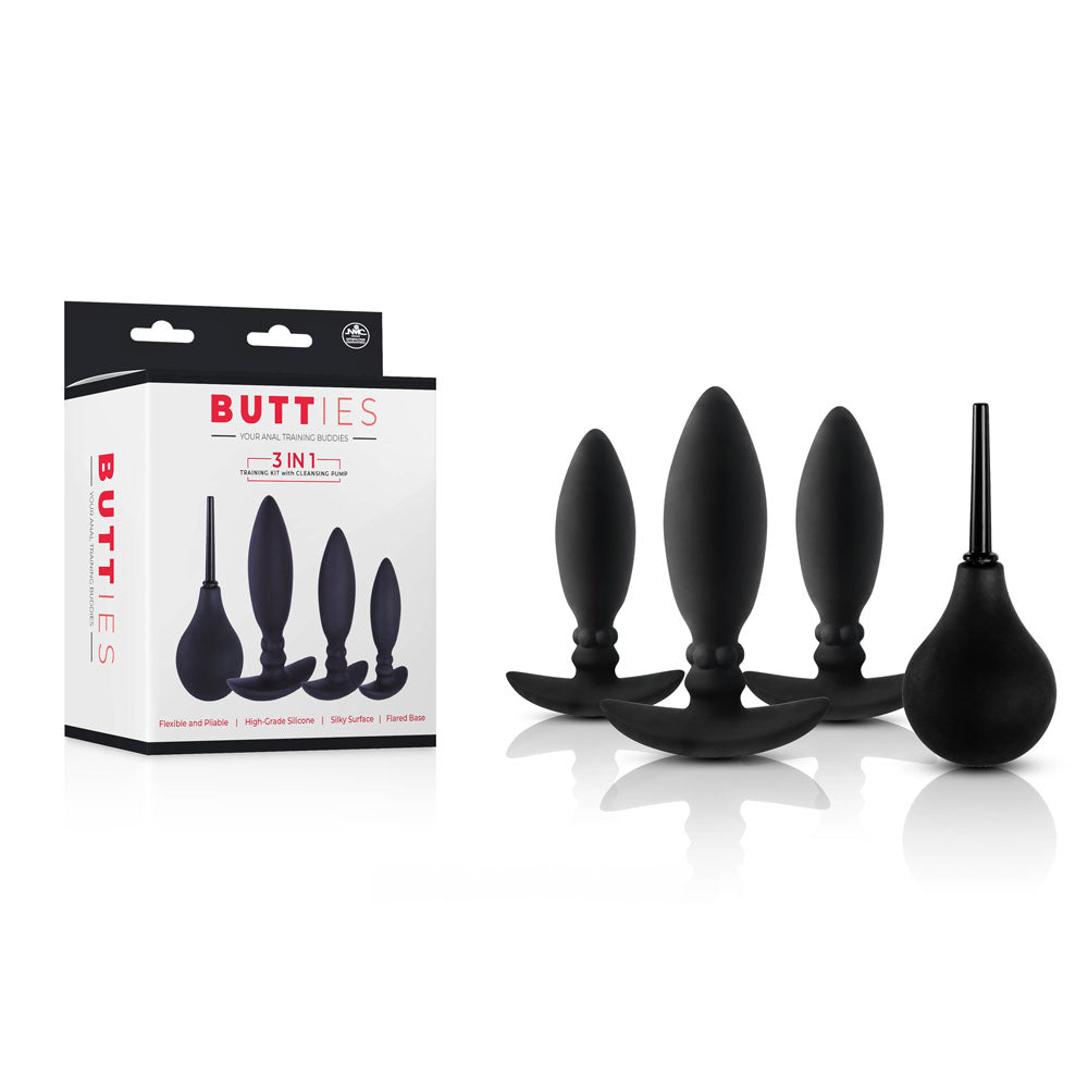 Butties - Black Anal Training Plug Set with Cleansing Pump-FKQ008A000-010