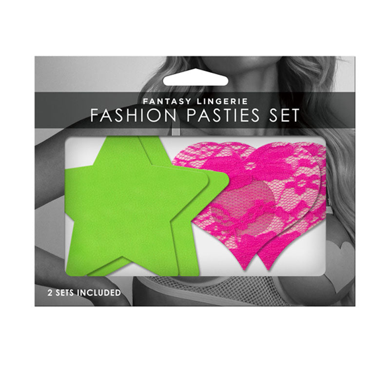 GLOW Fashion Pasties Set - Solid Neon Green & Pink - 2 Sets Included-FLA101-OS-B