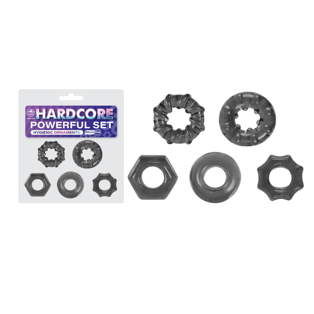 Hardcore Powerful Set Cock Rings - Set of 5 - Smoke Cock Rings - Set of 5-FNQ030A000-041