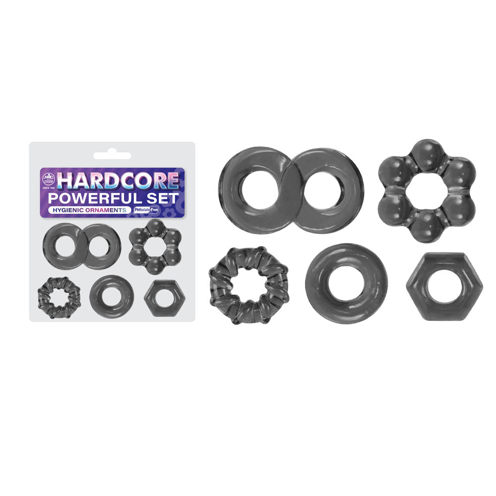 Hardcore Powerful Set Cock Rings - Set of 5 - Smoke Cock Rings - Set of 5-FNQ032A000-041