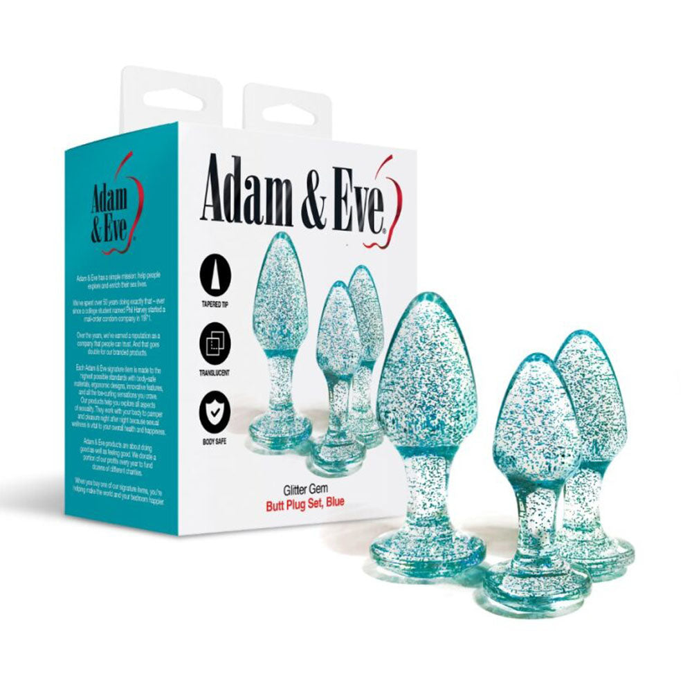 Adam & Eve Glitter Gem 3-Piece Butt Plug Set - Blue-(g135 4000)