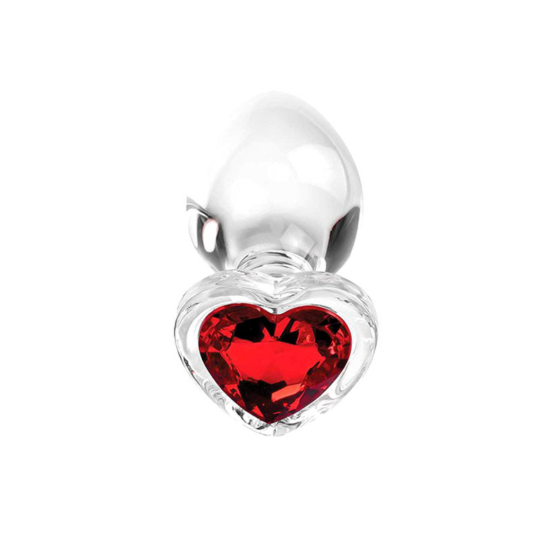 Adam & Eve RED HEART GEM GLASS PLUG SET - Clear Glass Butt Plugs - Set of 3 Sizes-G326 6000