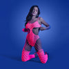 GLOW WAVELENGTH Cut-Out Rhinestone Teddy Bodystocking - Glow in Dark Pink - One Size-GL2140-OS-B