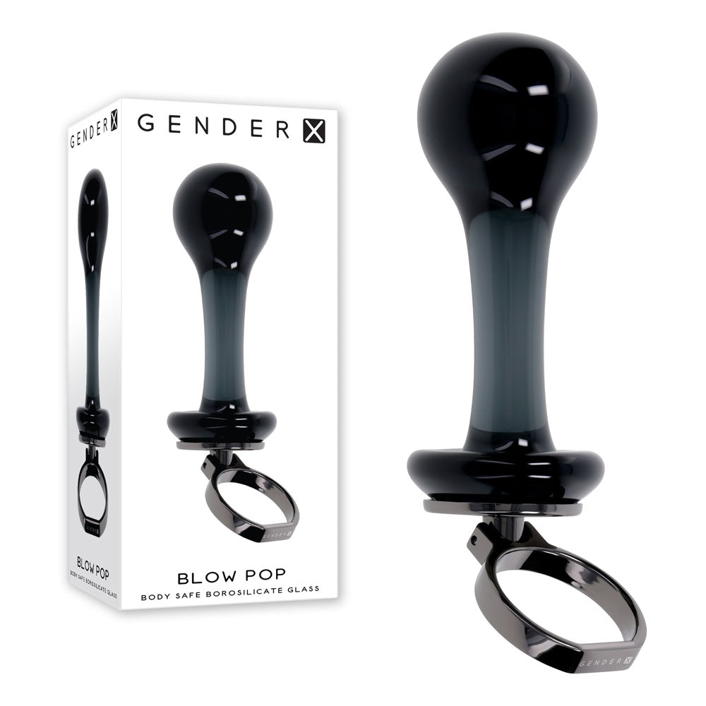 Gender X BLOW POP - Black 12.8 cm Glass Plug with Ring Pull-GX-GL-4127-2